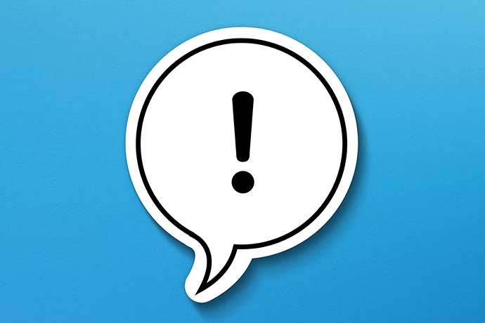 Question mark in a text bubble on a blue background.