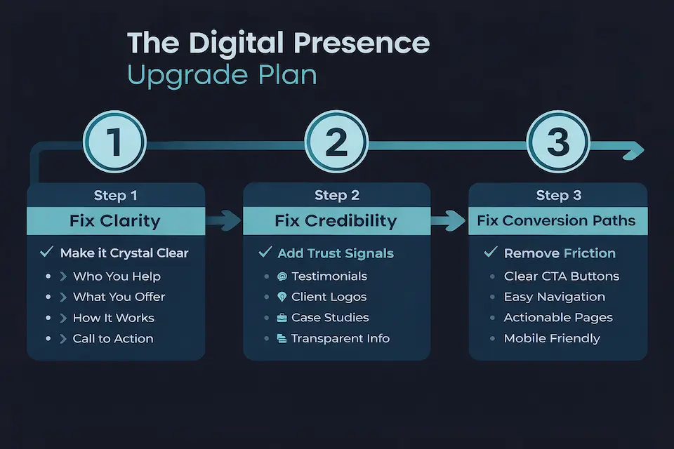 Steps 1-3 of a digital presence plan