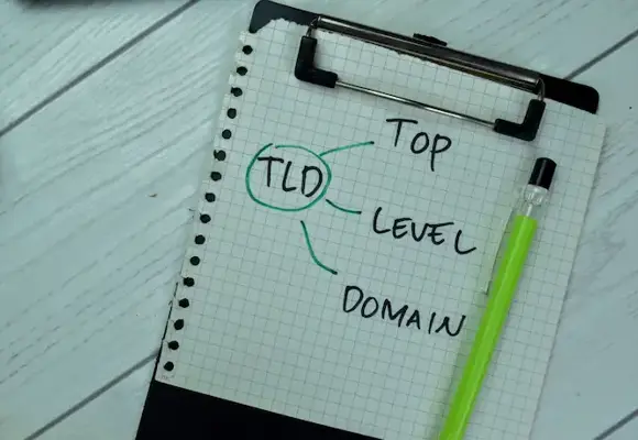 Top Level Domain write on paperwork isolated on Wooden Table.